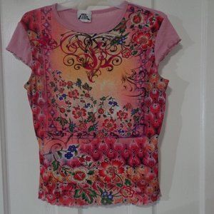 Vintage Floral Print Baby Tee Shirt Top Small